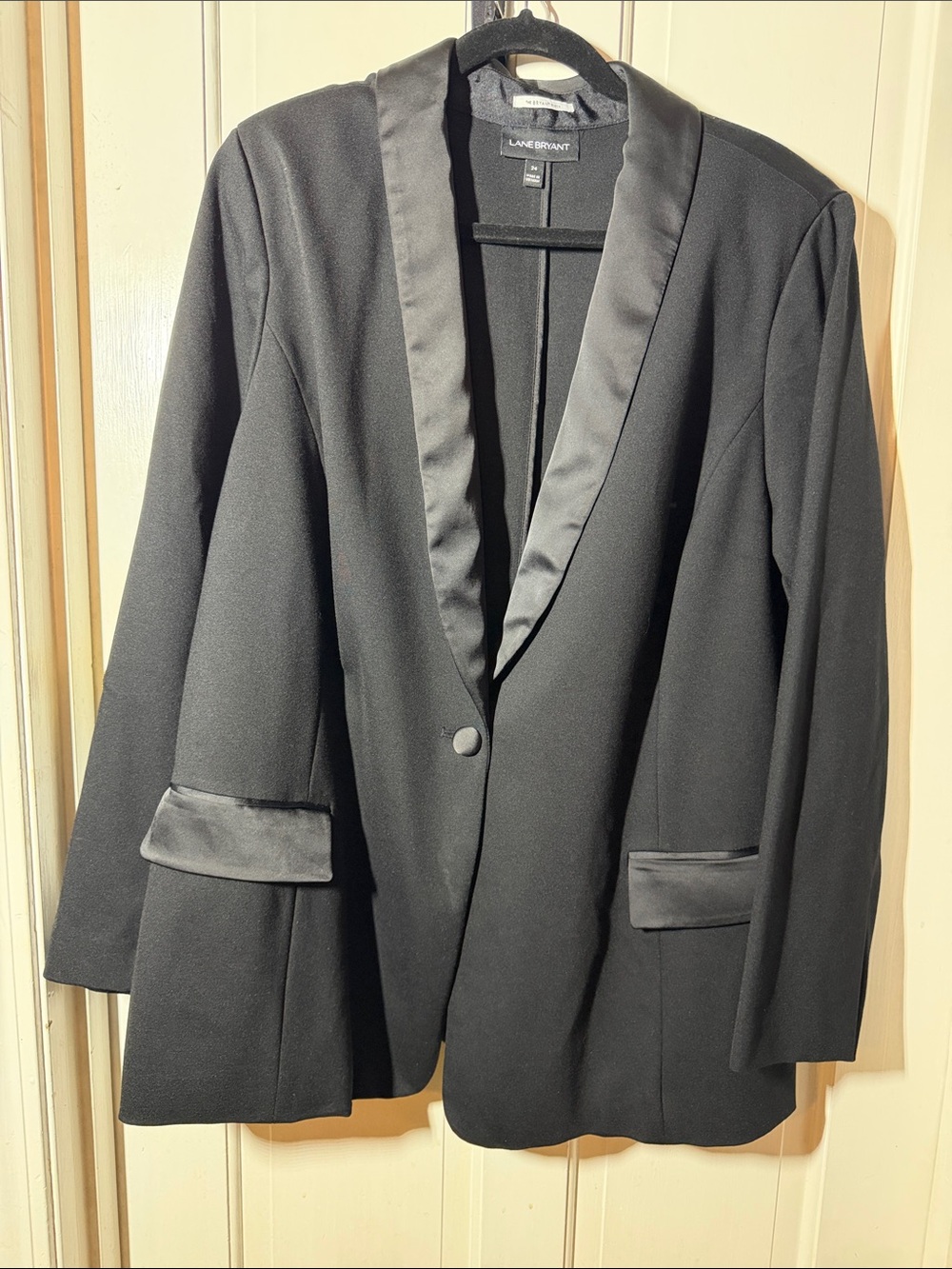 Lane Bryant Black Satin-Trim Single-Button Blazer
